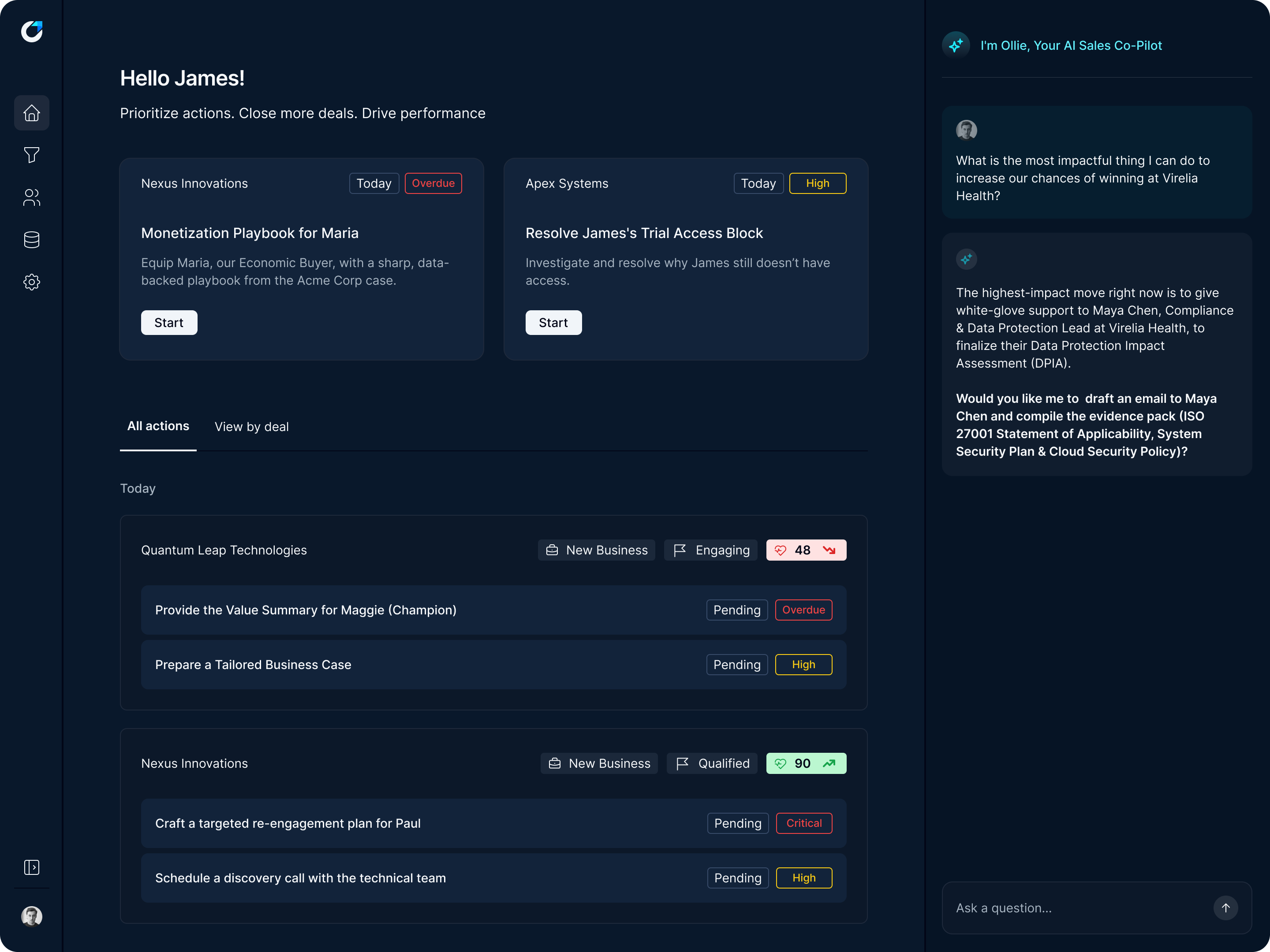 Optivian platform showing deal management interface
